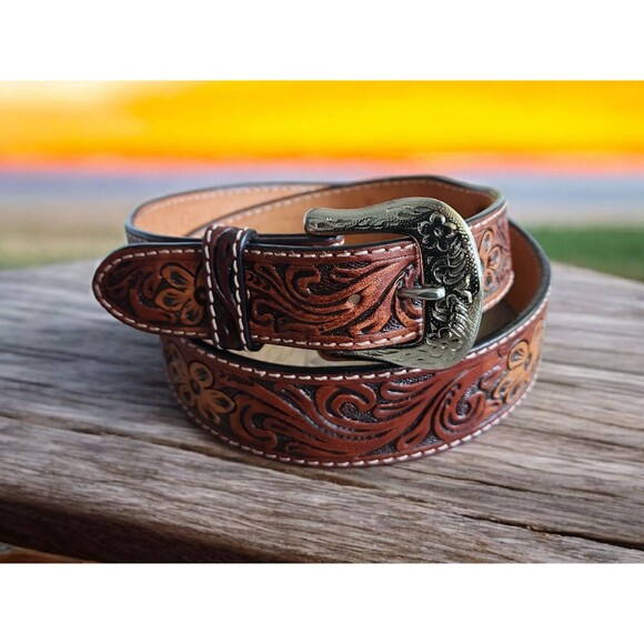Ranger Belt Co WB3971 Tapered Western Belt Hand Tooled Floral Leather Size 40 - Picture 6 of 6